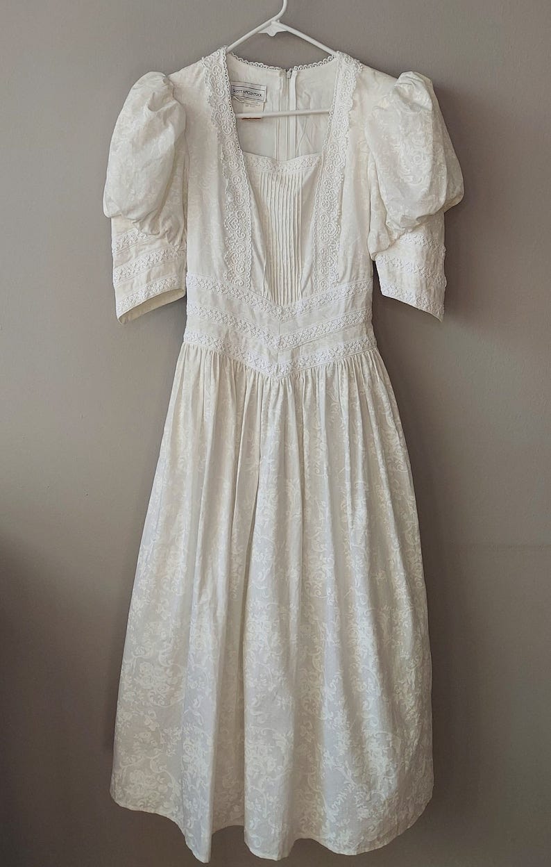 Scott McClintock White Square Neck Puff Sleeve Gown Size 6 image 2