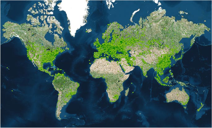 Spatial analysis of global Bitcoin Nodes
