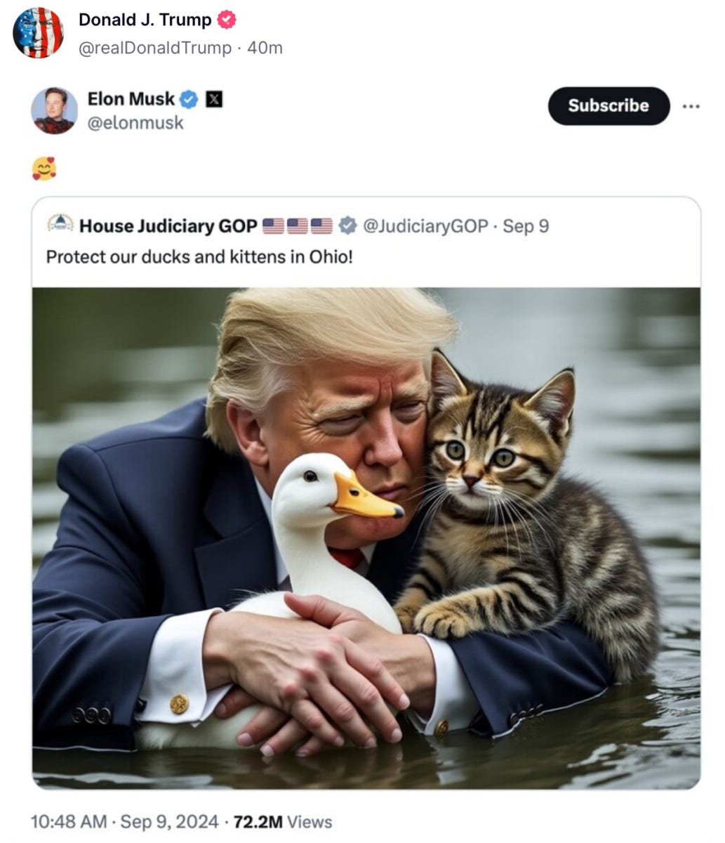 Trump AI pet eating hoax post