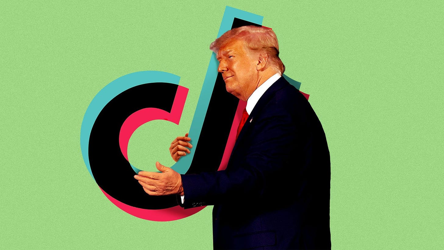 Photo illustration of Donald Trump embracing the TikTok logo