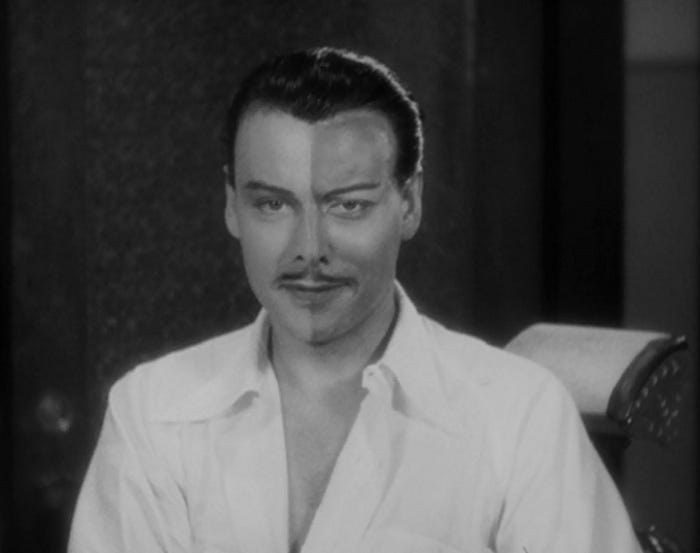 the photo shows Nils Asther with yellowface makeup on only one half of his face
