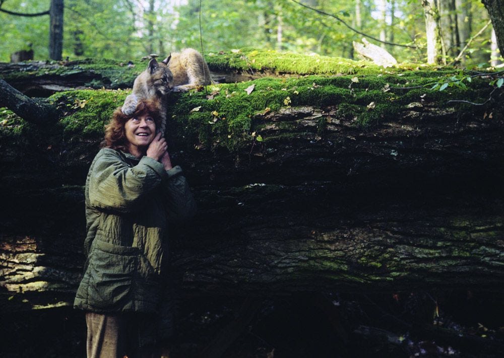 Simona with the female lynx Agata, kept for the film by Jan Walencik. photo: Lech Wilczek