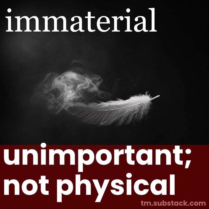 An image of a white feather on a dark monochrome background being blown away to illustrate the SAT vocabulary word 'immaterial'