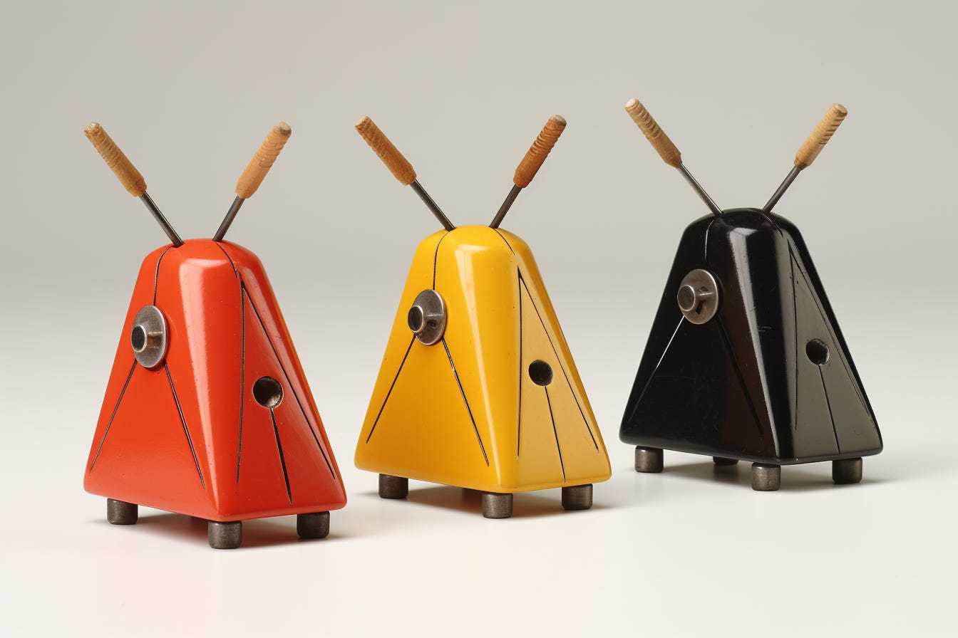 A trio of aerodynamic pencil sharpeners designed by Charles and Ray Eames