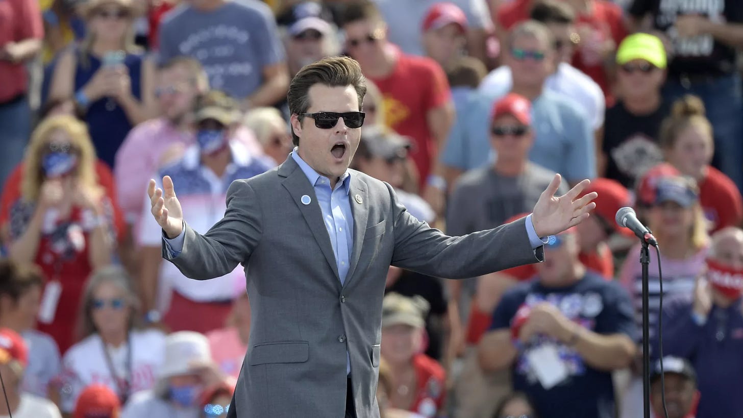 Rep. Matt Gaetz, R-Fla., addresses the crowd during a President Donald Trump campaign rally at the Ocala International Airport, Friday, Oct. 16, 2020, in Ocala, Fla. - Sputnik International, 1920, 19.11.2024