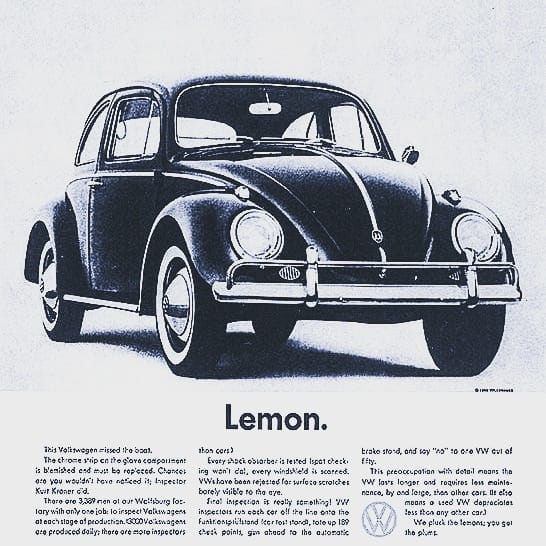 La publicité américaine Volkswagen Coccinelle "Lemon"