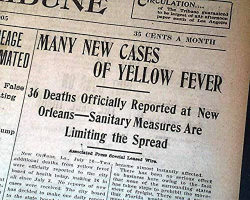 YELLOW FEVER Disease Epidemic Outbreak New Orleans LA Louisiana 1905 Newspaper THE EVENING TRIBUNE, San Diego, July 26, 1905