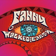 A colorful psychedelic design that has the band name wrapped around a blue section that resembles a human eye