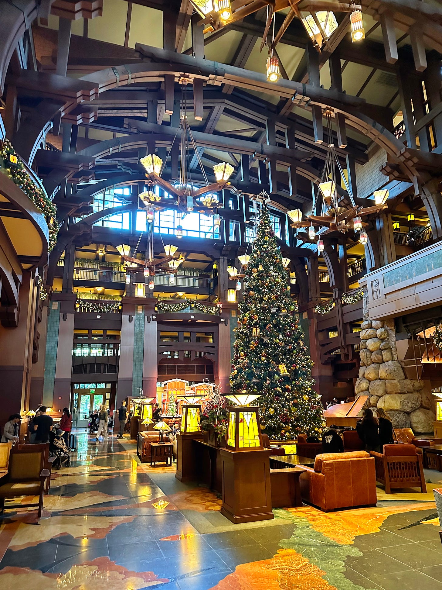 Disneyland's Grand Californian Hotel lobby at Christmas