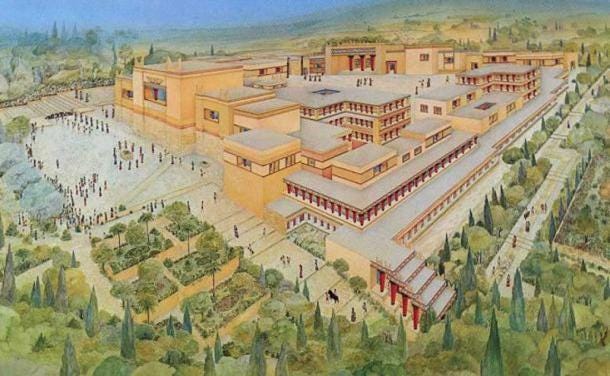 Artist’s representation of the Palace at Knossos. 