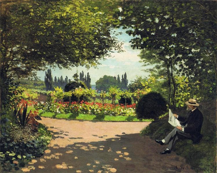 Adolphe Monet Reading in the Garden, 1866 - Claude Monet