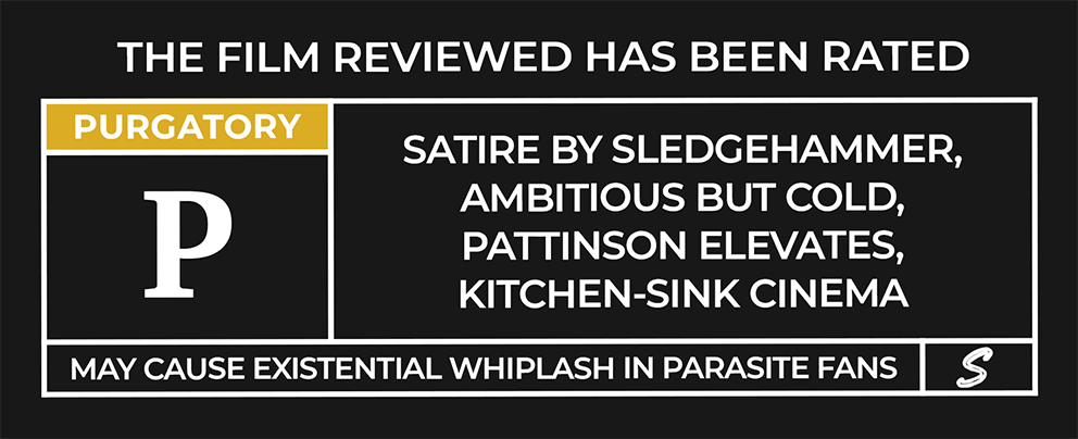 Ratings box labeling the film P for PURGATORY against a cautionary yellow background.