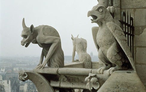 Gargoyles on the balustrade of the Grand - Eugene Emmanuel Viollet-le-Duc  as art print or hand painted oil.