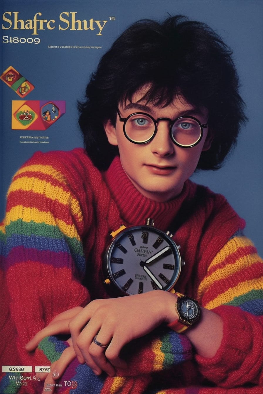 Harry Potter in an 80s Swatch advertisement