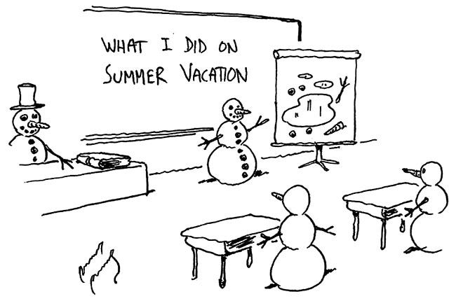 Snowman shows pictures of summer vacation comic