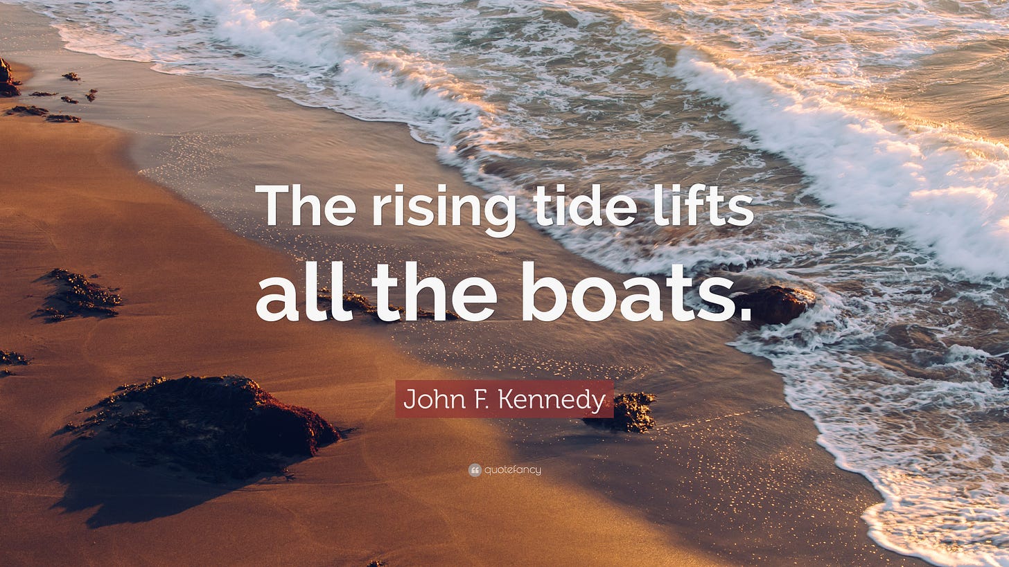 John F. Kennedy Quote: “The rising tide lifts all the boats.”