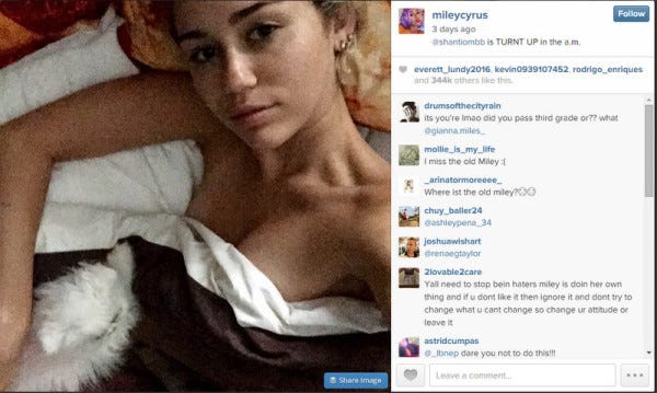 miley cyrus instagram sexy pose 2015 gossip