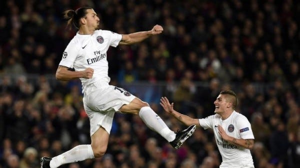 Zlatan Ibrahimovic rising to france ligue 1 soccer 2015 images