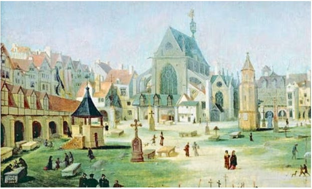 Painting of Les Innocents cemetery