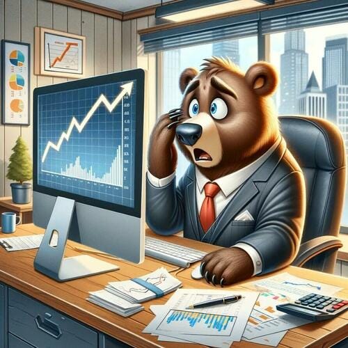 A bear disappointed because the stock he shorted went up. 