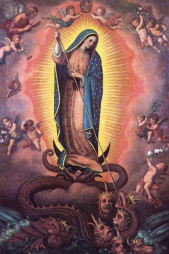 Our Lady of Guadalupe, the Woman clothed with the Sun of Revelation, versus the Red Dragon 