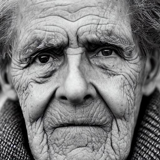 AI generated portrait of an elderly person graying at the temples
