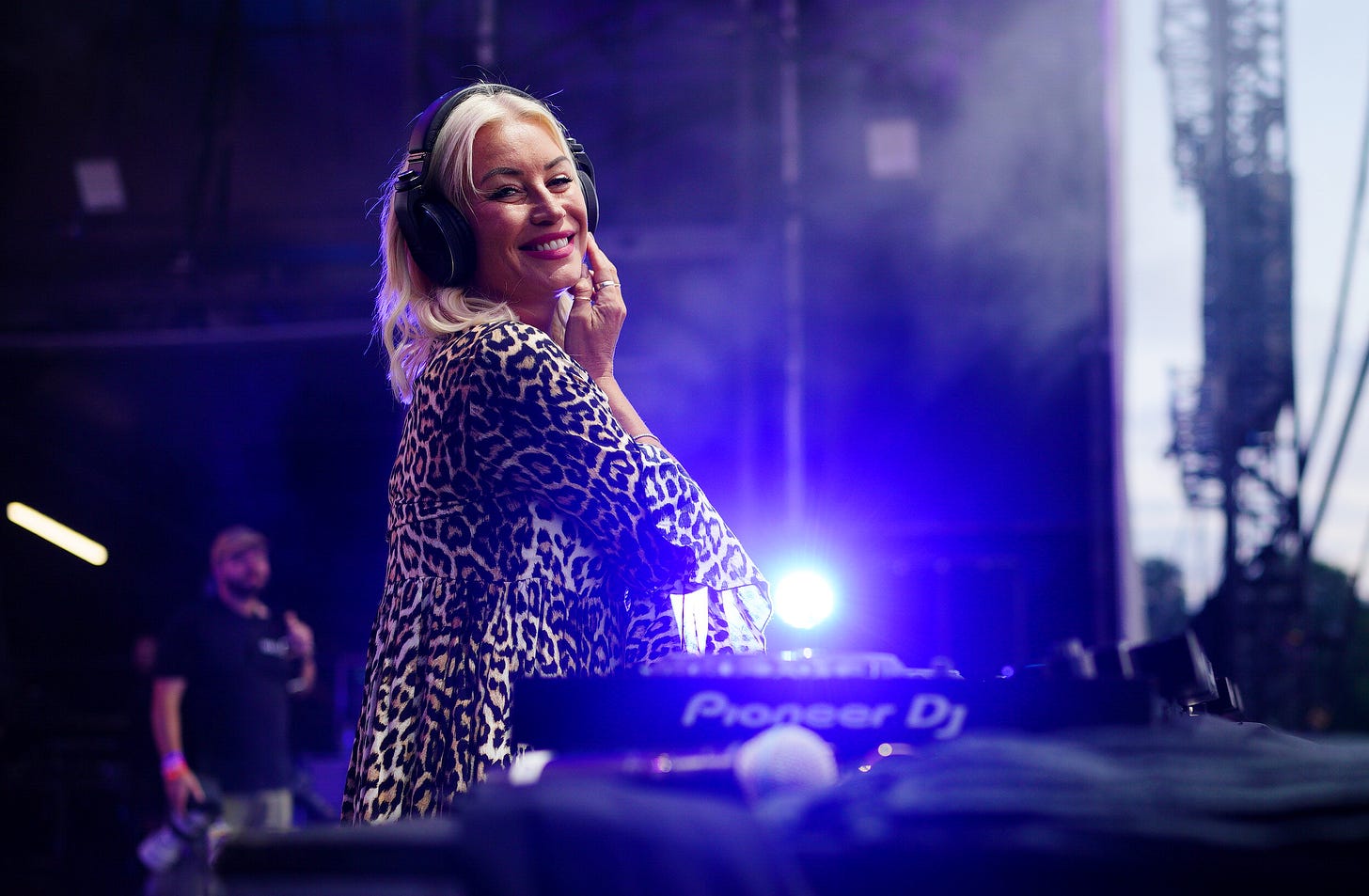 Denise van Outen performing a DJ set on stage at the Flackstock festival in July 