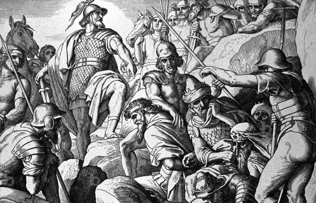 Image of Joshua captures five kings at Makkedah, 1860 (engraving) by  Schnorr von Carolsfeld, Julius (1794-1872)