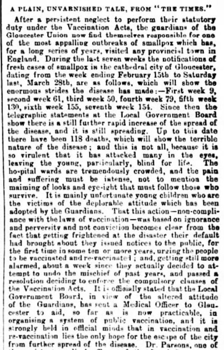 Vaccination and re-vaccination against smallpox was the only hope to end the smallpox epidemic in Gloucester.