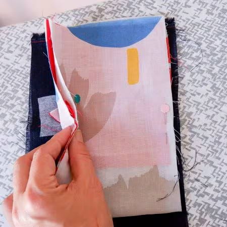 sewing a welt pocket, showing the different layers