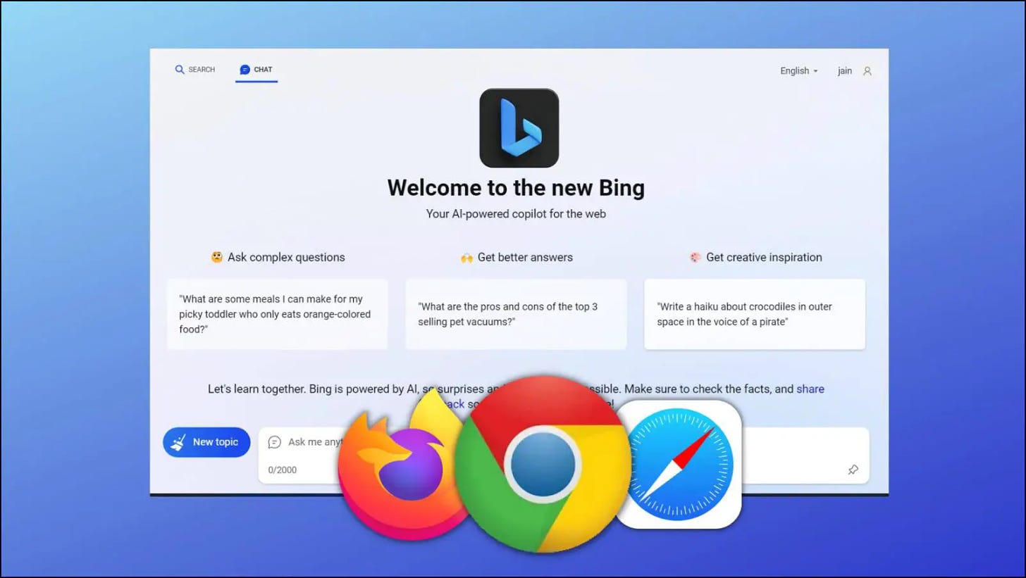 Use Bing AI Search in Chrome, Firefox, and Safari