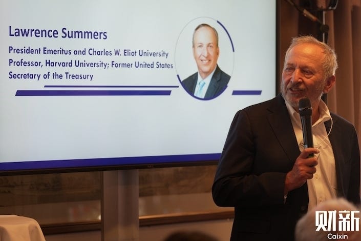 Former U.S. Treasury Secretary Lawrence Summers speaks at the 2025 Davos-Caixin CEO Luncheon on Jan. 21, 2025.