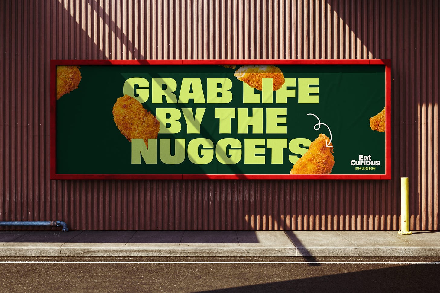 Image shows a billboard to advertise plant-based food brand, Eat Curious.