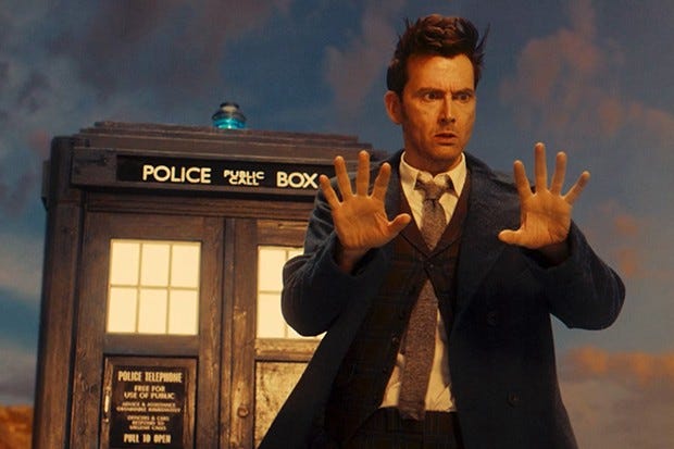 This image shows the Fourteenth Doctor (played by David Tennant) examining his hands immediately after regenerating from his predecessor, Jodie Whittaker's Thirteenth Doctor, in "The Power of the Doctor." This image shows the Fourteenth Doctor (played by David Tennant) examining his hands immediately after regenerating from his predecessor, Jodie Whittaker's Thirteenth Doctor, in "The Power of the Doctor."
