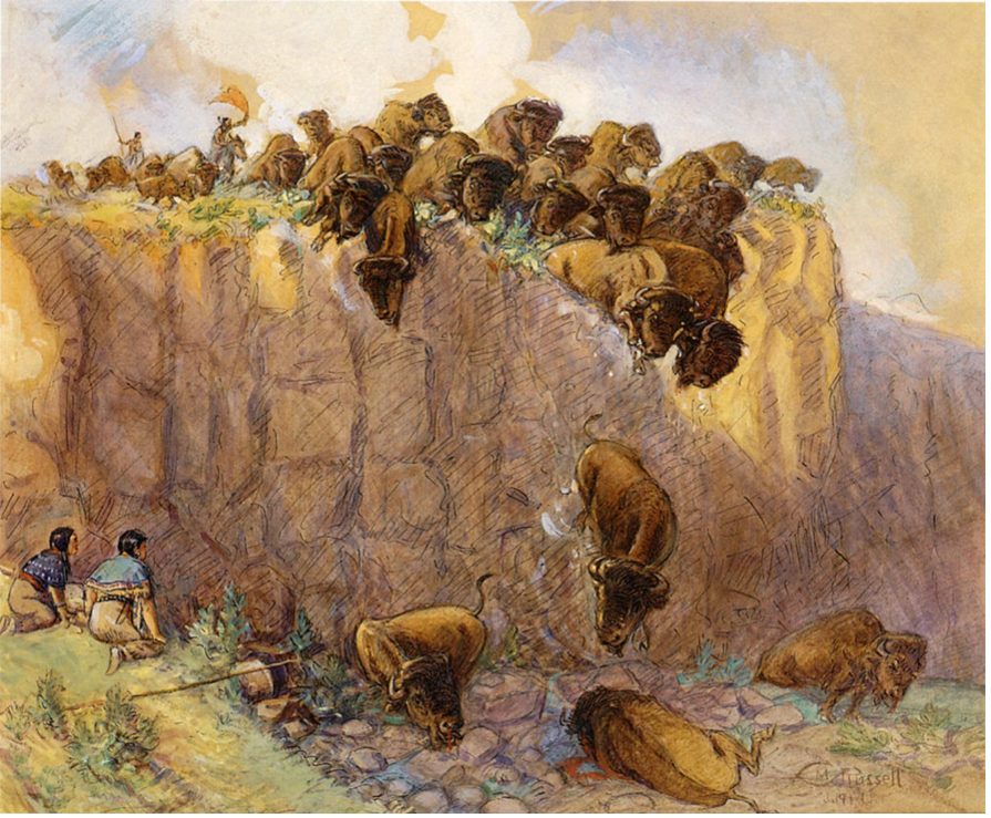 "Driving Buffalo Over the Cliff", by Charles Russell