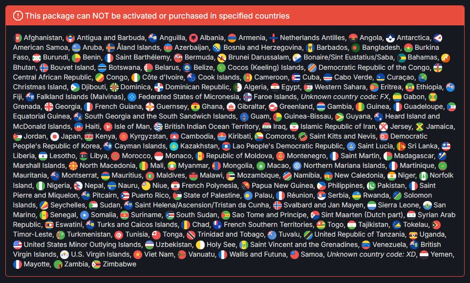 Enormous list of restricted countries where you cannot create a PSN account