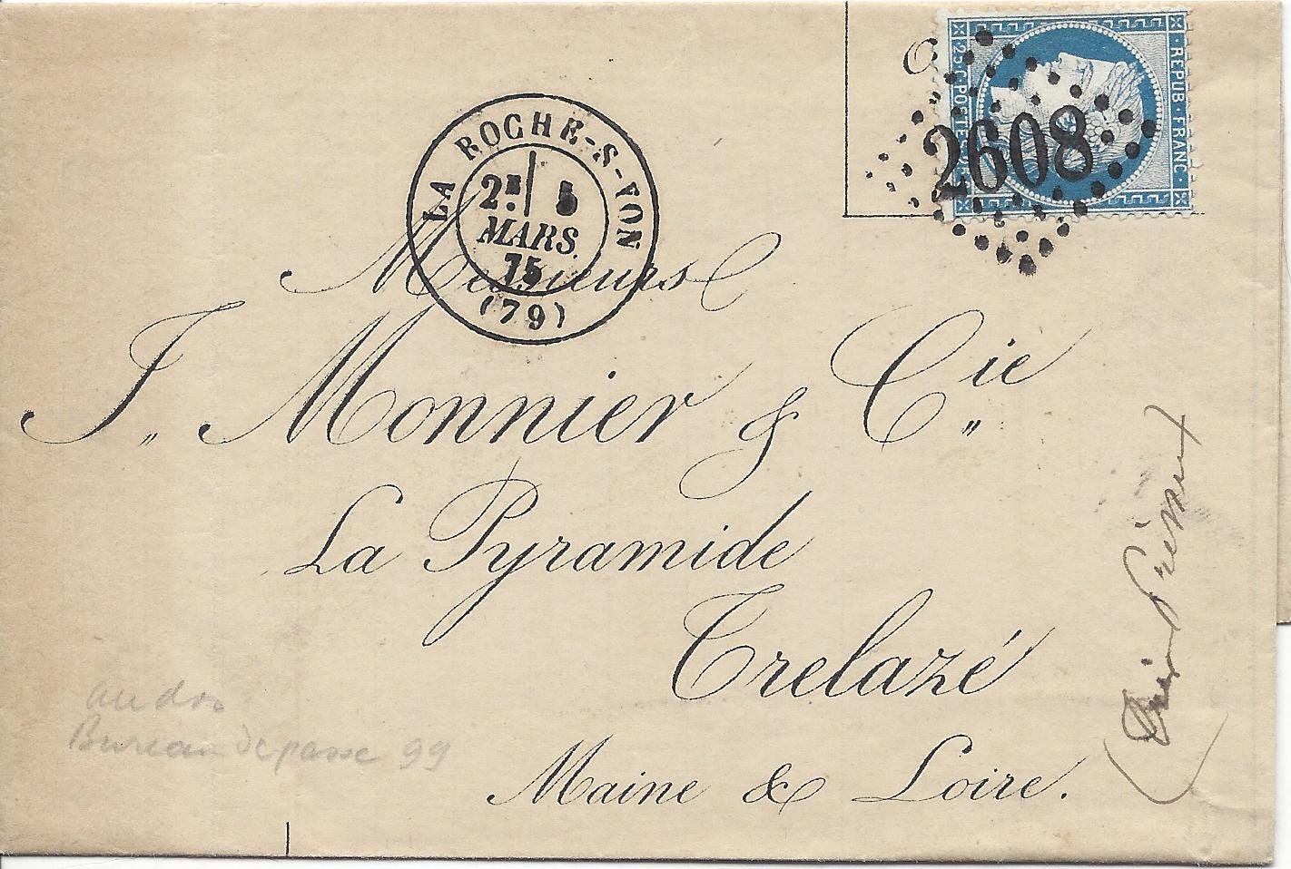 1875 pre-printed envelope to J. Monnier seed company