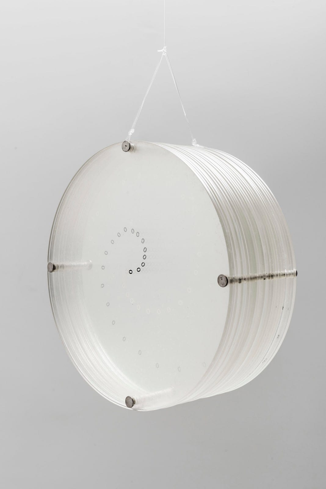 Mira Schendel, Untitled, [from the series ‘Discos’], (acrylic, letraset and screws), 1971 [Galatea, São Paulo and Salvador. Art: © Estate of Mira Schendel. Photo: © Ding Musa]