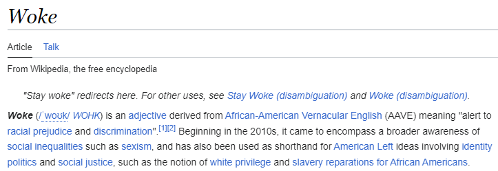 Wikipedia define woke