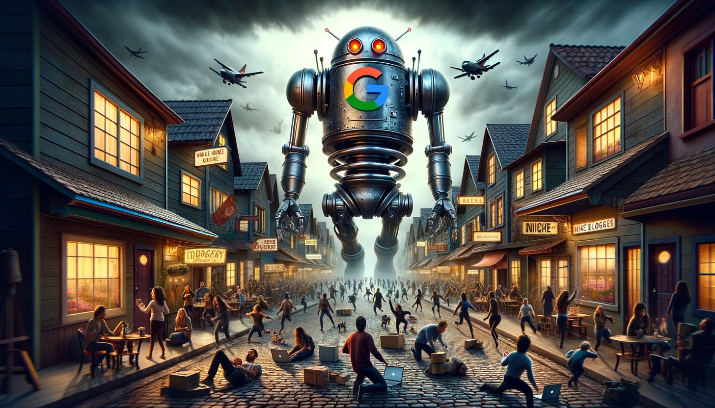 A giant Google robot attacking bloggers
