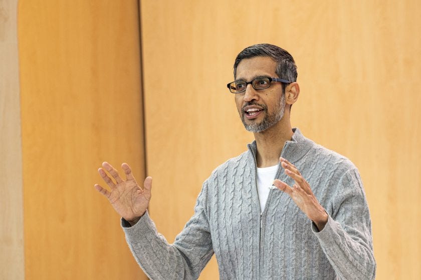 A picture of Sundar Pichai talking