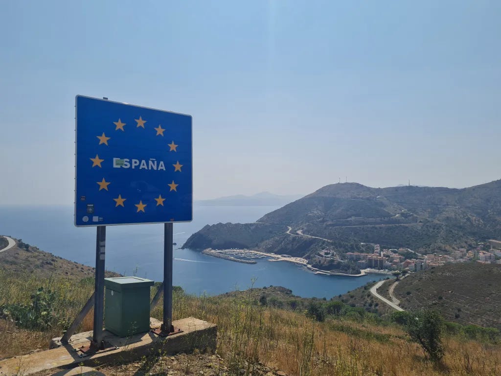 Panneau frontière Espagne à Portbou