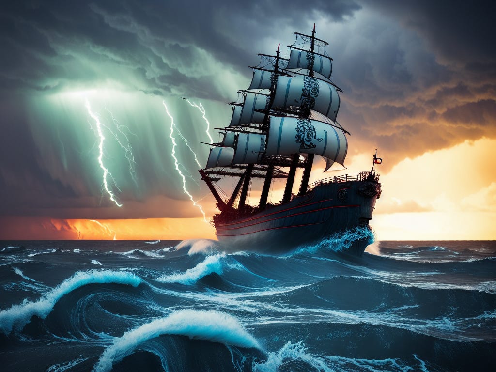 I created this image with this week's newsletter sponsor, Stockimg AI. Prompt: "A stormy sea with a old cyberpunk ship and lightning in the sky."