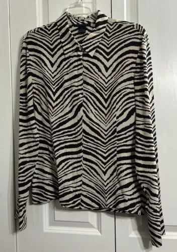 Vintage The Limited Zebra Print  Brown Silk Blouse Size  L - Picture 11 of 11