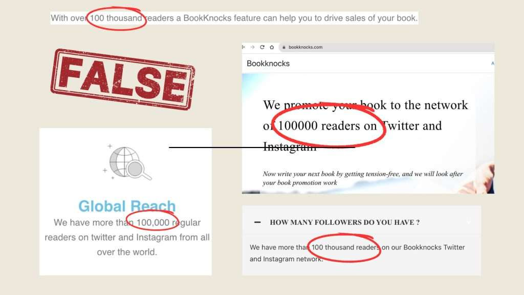 Bookknocks scam - Fake 100000 followers claim