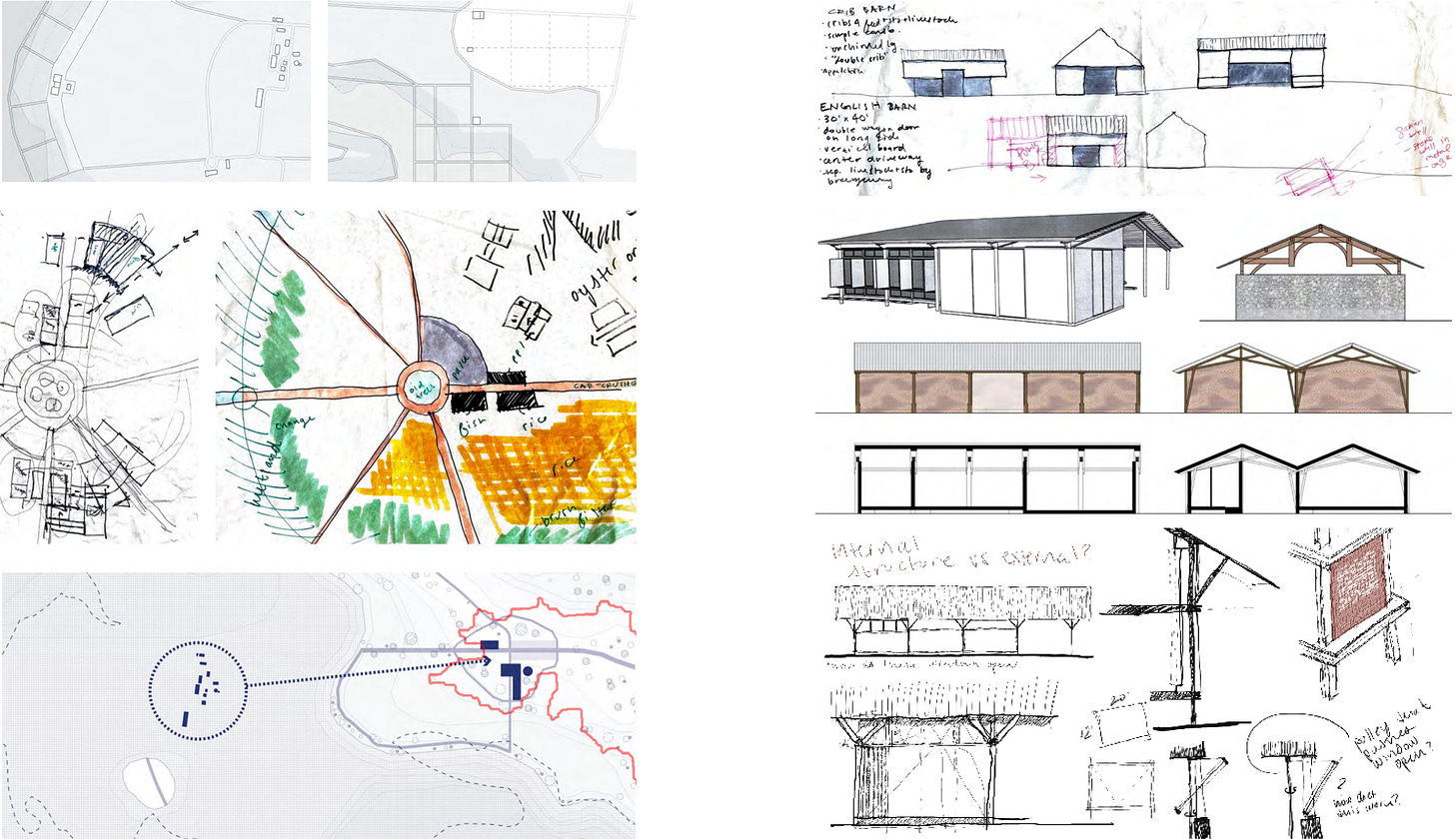 Architectural diagrams - site plans, building forms, and notes