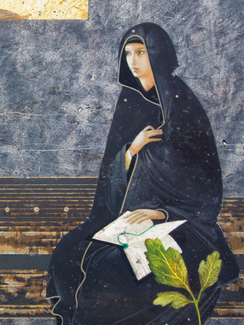 Mary original print on natural canvas and stretcher of modern image 1