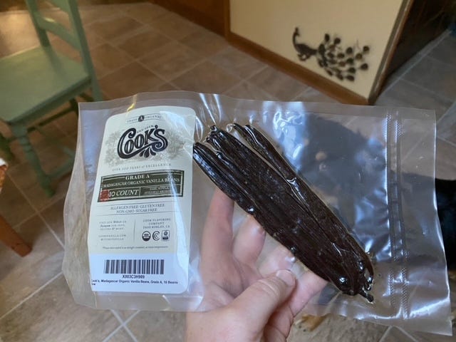 plastic-wrapped vanilla beans