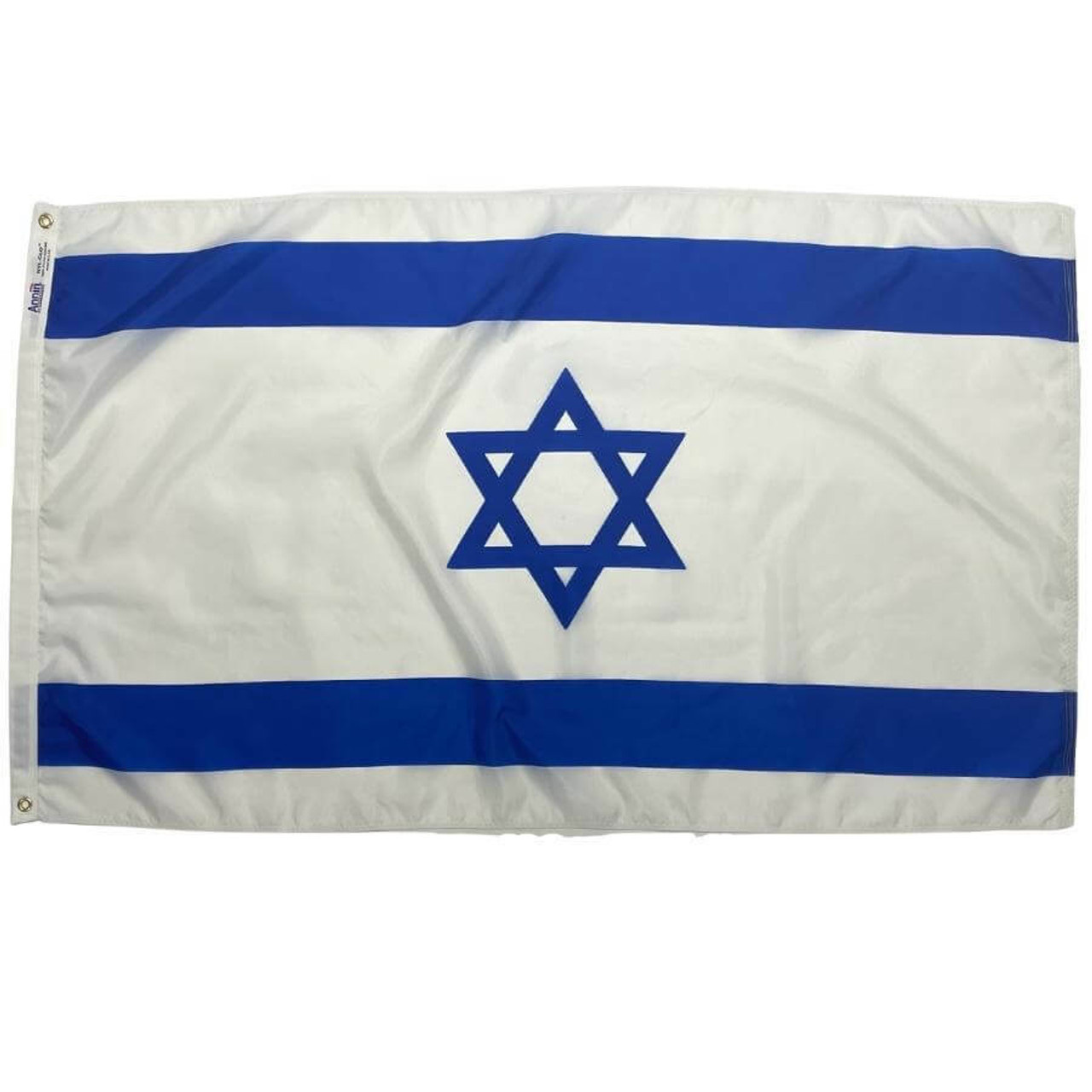 Israel’s flag has two horizontal blue stripes with a Star of David in between on a white background.