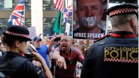 AFP Supporters shouting at police outside the Old Bailey